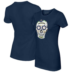 Milwaukee Brewers Tiny Turnip Women's Sugar Skull T-Shirt - Navy