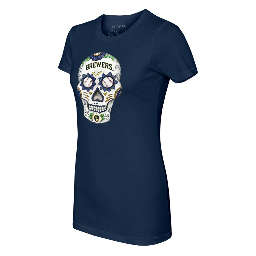 Milwaukee Brewers Tiny Turnip Women's Sugar Skull T-Shirt - Navy