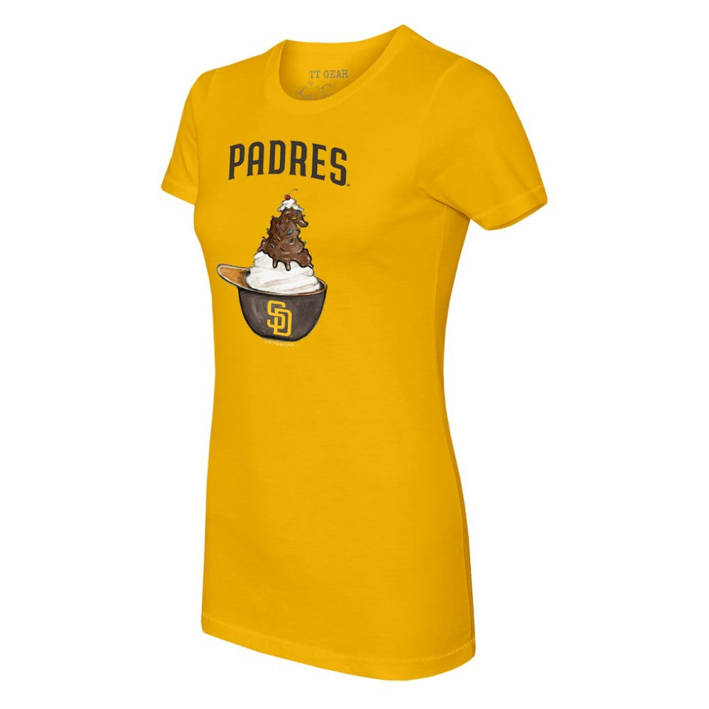 San Diego Padres Tiny Turnip Women's Sundae Helmet T-Shirt - Gold