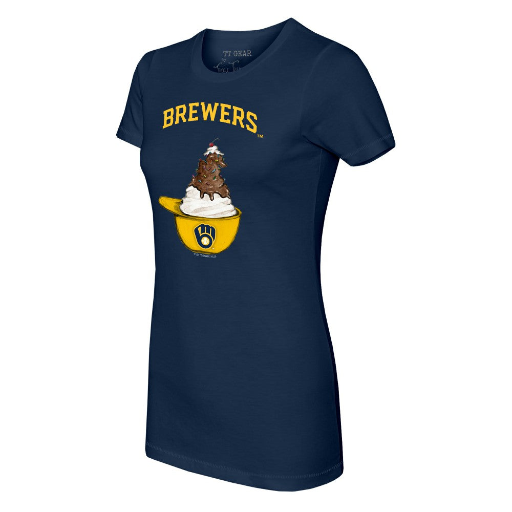 Milwaukee Brewers Tiny Turnip Women's Sundae Helmet T-Shirt - Navy