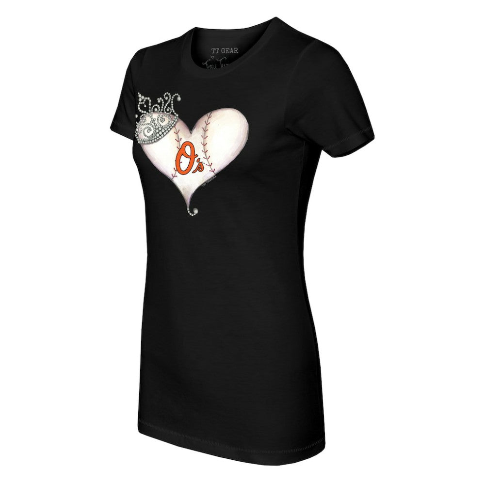 Baltimore Orioles Tiny Turnip Women's Tiara Heart T-Shirt - Black