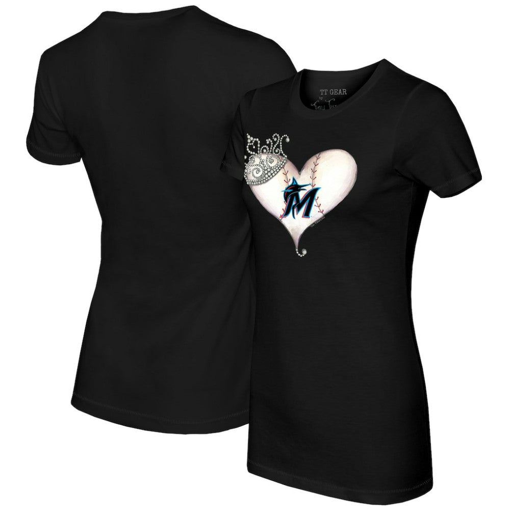 Miami Marlins Tiny Turnip Women's Tiara Heart T-Shirt - Black