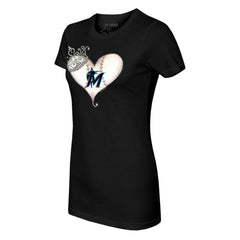 Miami Marlins Tiny Turnip Women's Tiara Heart T-Shirt - Black