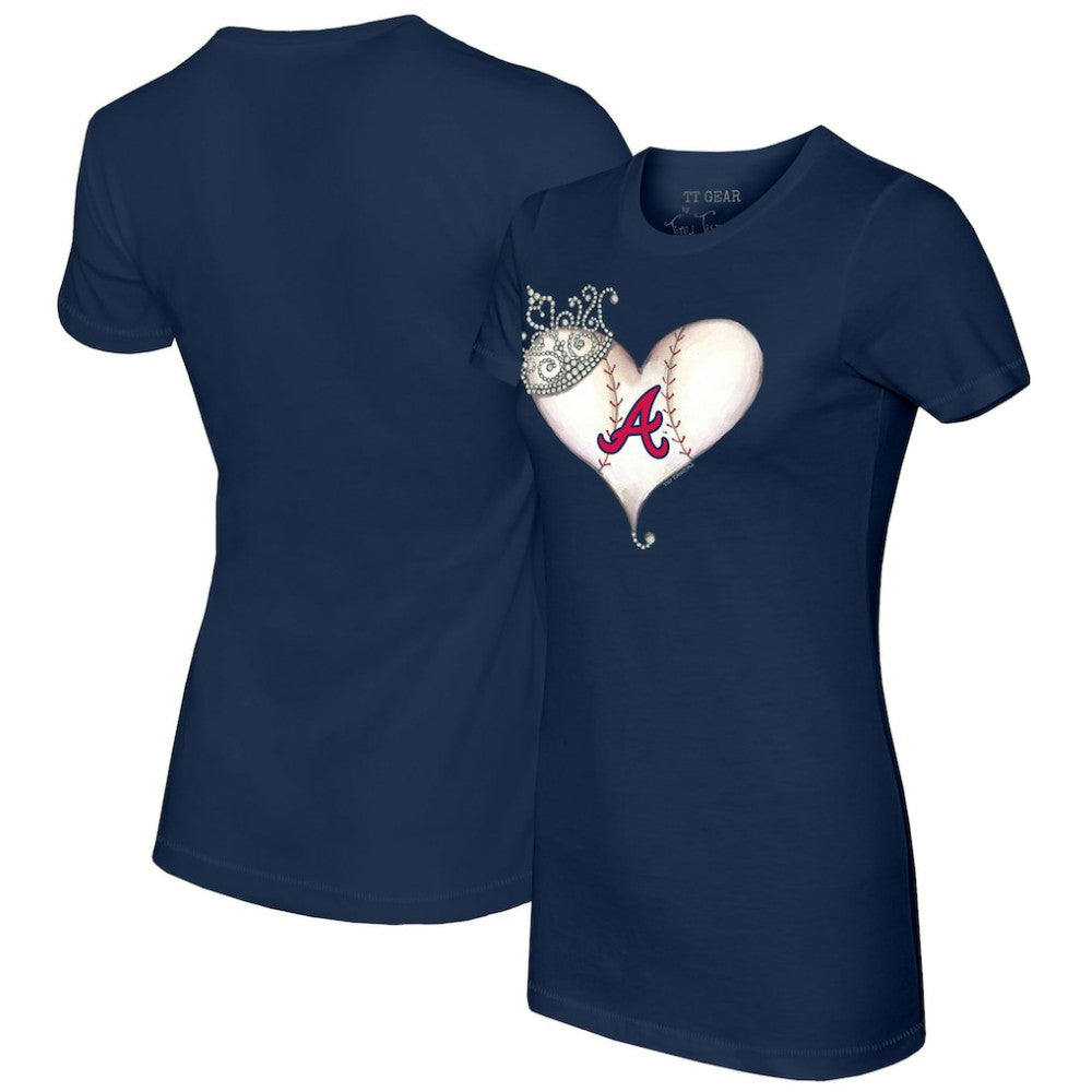 Atlanta Braves Tiny Turnip Women's Tiara Heart T-Shirt - Navy