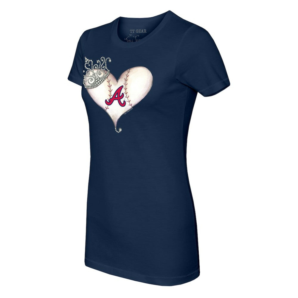 Atlanta Braves Tiny Turnip Women's Tiara Heart T-Shirt - Navy