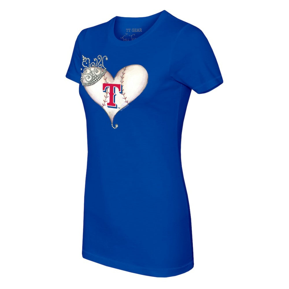 Texas Rangers Tiny Turnip Women's Tiara Heart T-Shirt - Royal