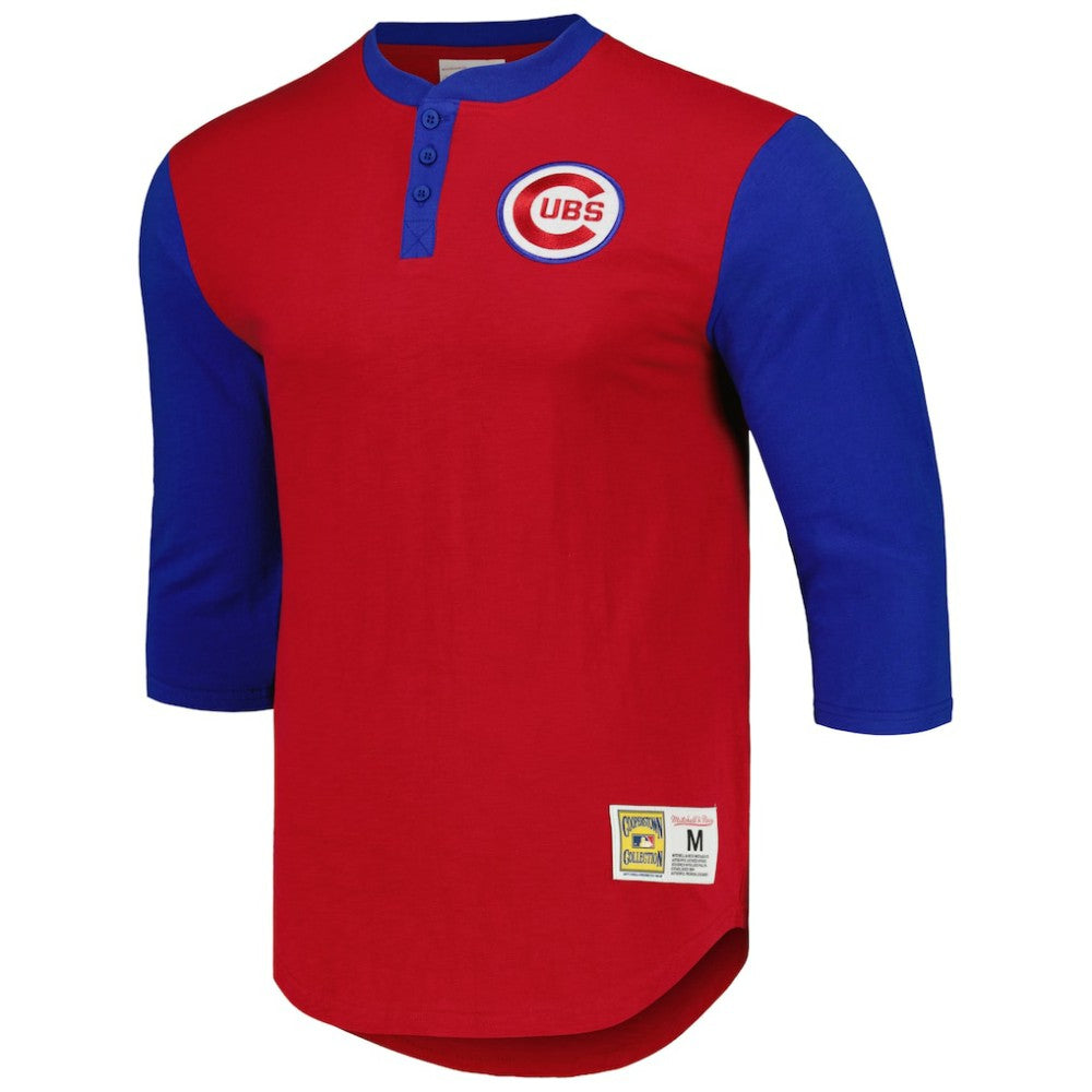 Chicago Cubs Cooperstown Collection Legendary Slub Henley 3/4-Sleeve T-Shirt - Red | Mitchell & Ness