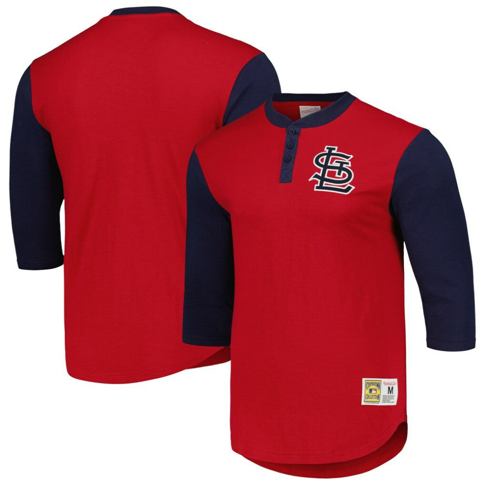 St. Louis Cardinals Cooperstown Collection Legendary Slub Henley 3/4-Sleeve T-Shirt - Red | Mitchell & Ness
