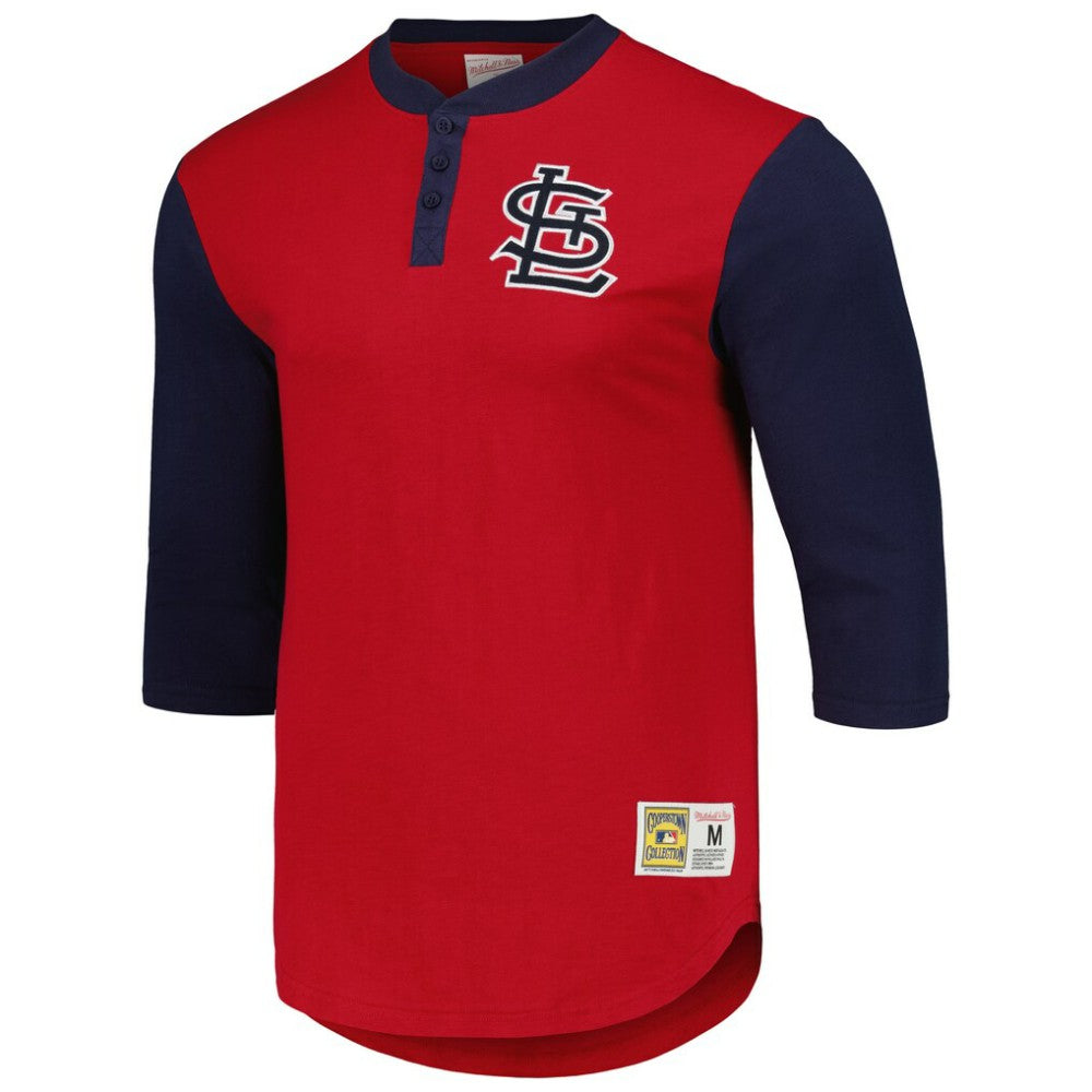 St. Louis Cardinals Cooperstown Collection Legendary Slub Henley 3/4-Sleeve T-Shirt - Red | Mitchell & Ness