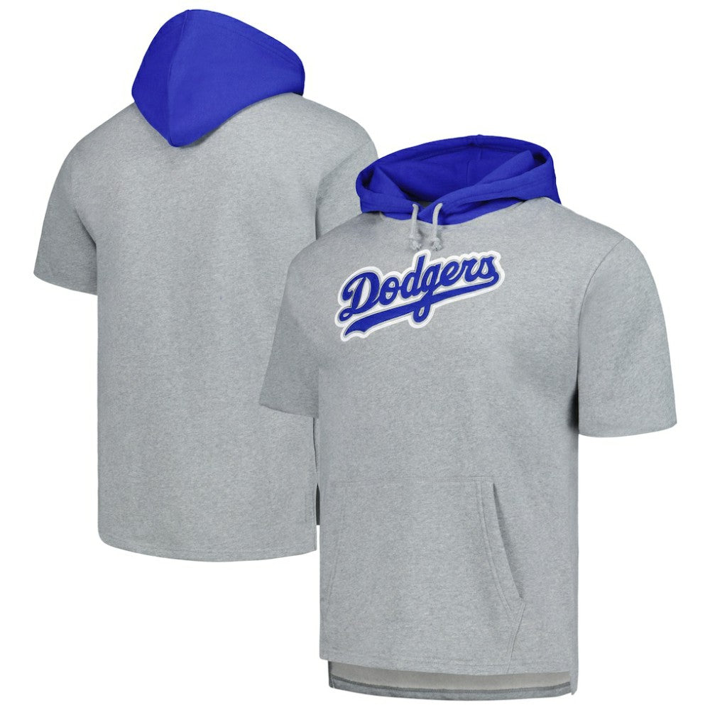 Los Angeles Dodgers Postgame Short Sleeve Pullover Hoodie - Heather Gray | Mitchell & Ness