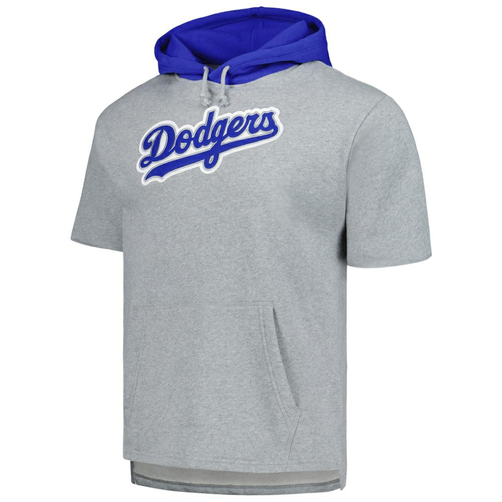 Los Angeles Dodgers Postgame Short Sleeve Pullover Hoodie - Heather Gray | Mitchell & Ness