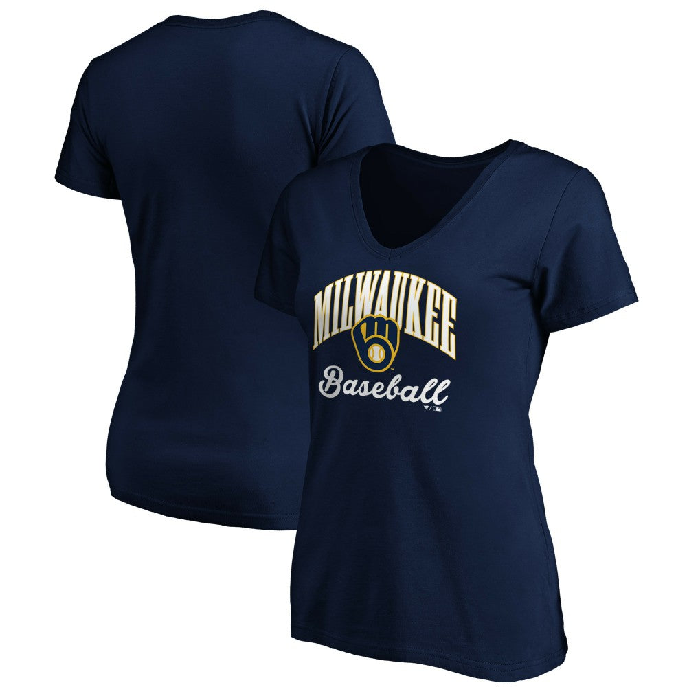 Milwaukee Brewers Women's Core Victory Script V-Neck T-Shirt - Navy