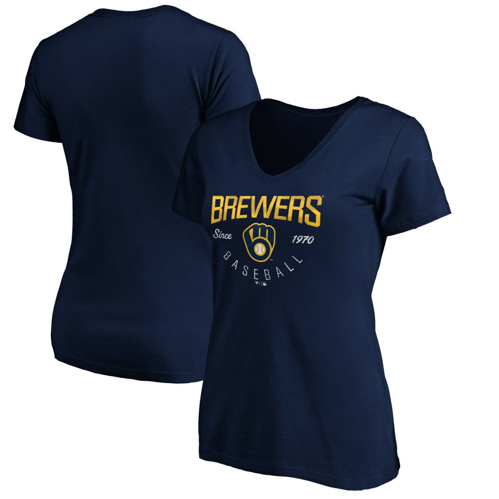 Milwaukee Brewers Women's Core Live For It V-Neck T-Shirt - Navy