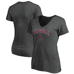 Los Angeles Angels Women's Core Team Lock Up V-Neck T-Shirt - Charcoal