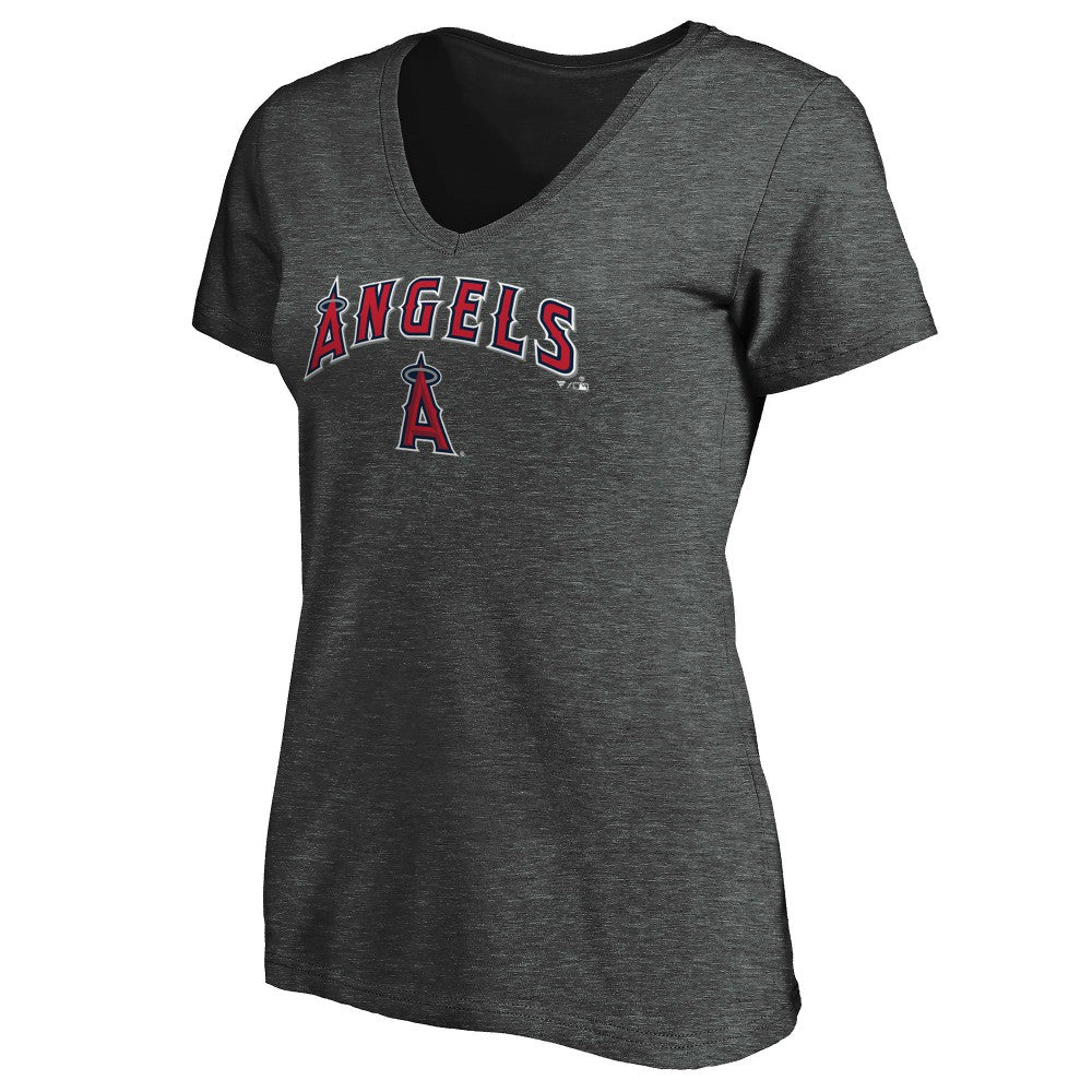Los Angeles Angels Women's Core Team Lock Up V-Neck T-Shirt - Charcoal