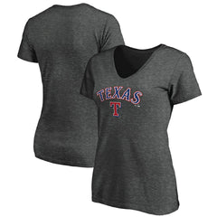 Texas Rangers Women's Core Team Lock Up Wordmark V-Neck T-Shirt - Charcoal