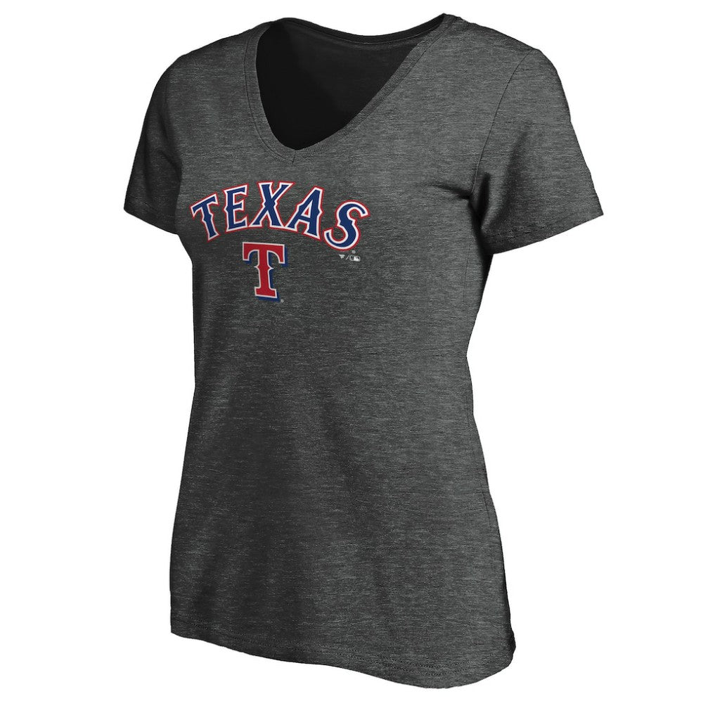 Texas Rangers Women's Core Team Lock Up Wordmark V-Neck T-Shirt - Charcoal