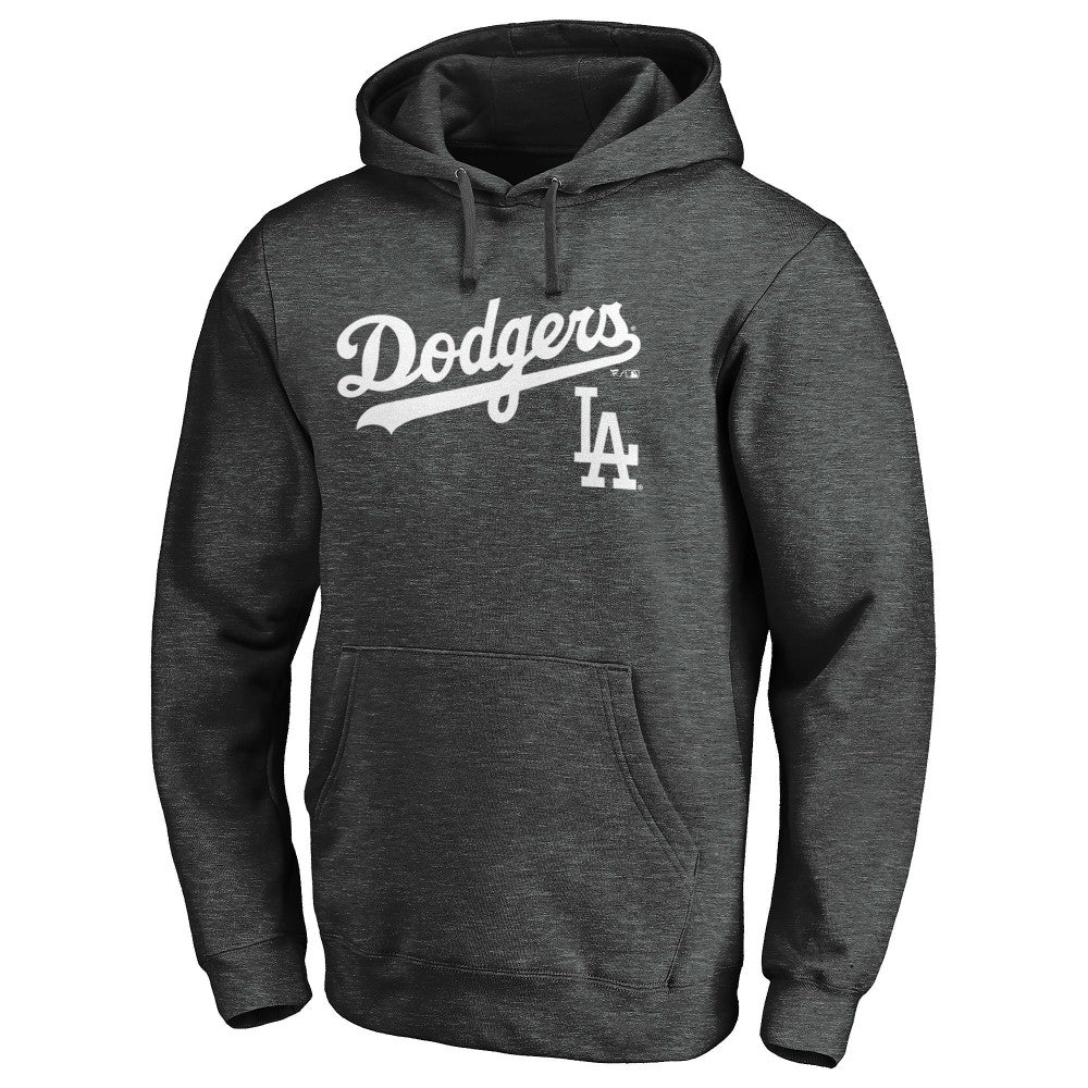 Los Angeles Dodgers Team Lock Up Wordmark Pullover Hoodie - Charcoal