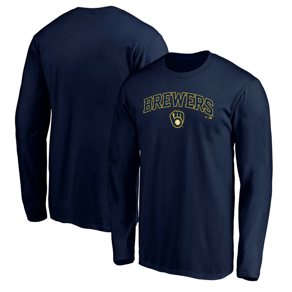 Milwaukee Brewers Team Lock Up Wordmark Long Sleeve T-Shirt - Navy