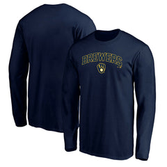 Milwaukee Brewers Team Lock Up Wordmark Long Sleeve T-Shirt - Navy