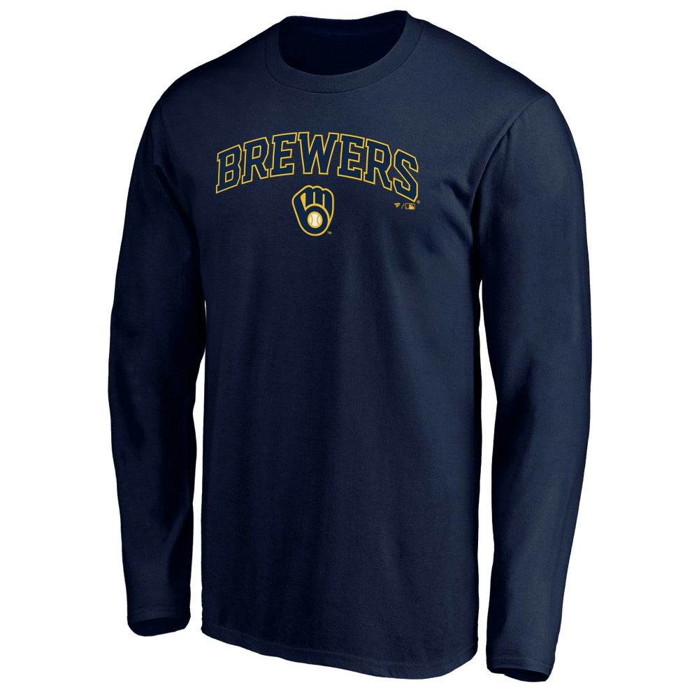 Milwaukee Brewers Team Lock Up Wordmark Long Sleeve T-Shirt - Navy