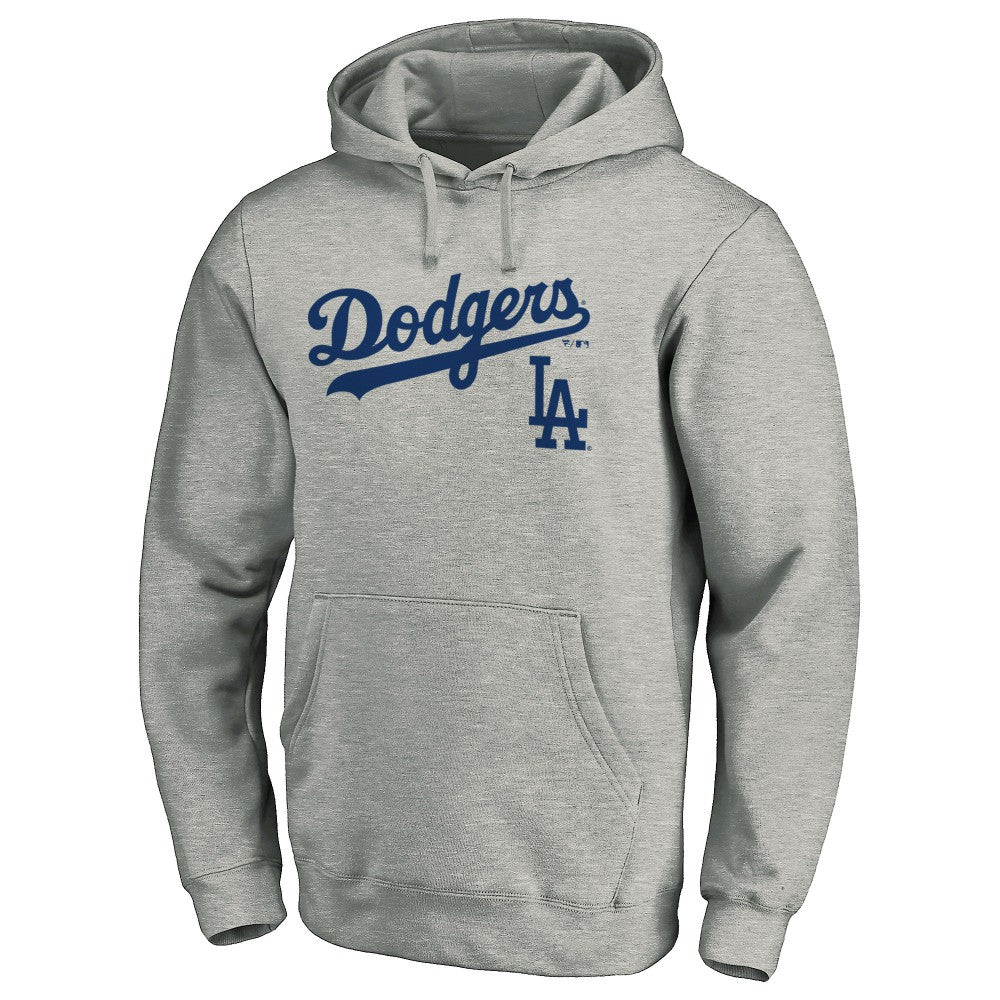 Los Angeles Dodgers Team Lock Up Wordmark Pullover Hoodie - Gray