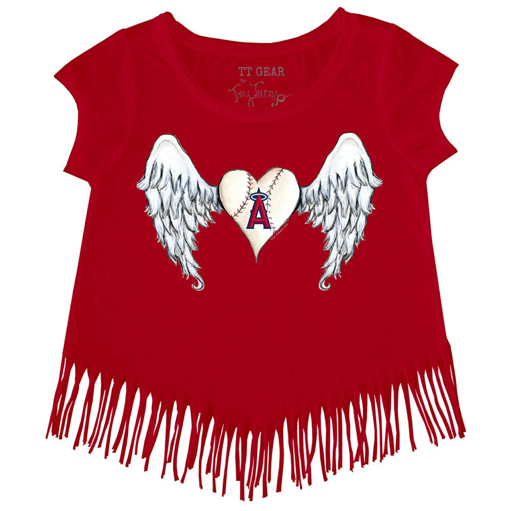 Los Angeles Angels Tiny Turnip Girls Youth Angel Wings Fringe T-Shirt - Red