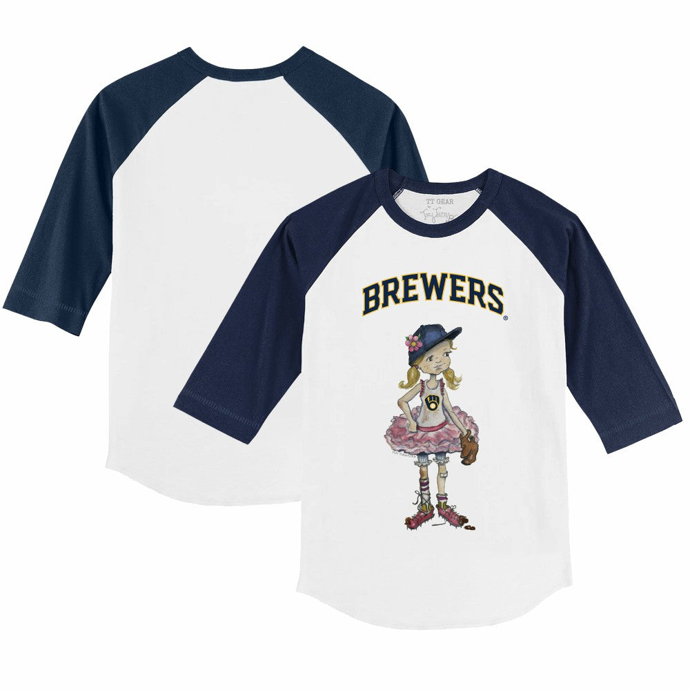Milwaukee Brewers Tiny Turnip Youth Babes 3/4-Sleeve Raglan T-Shirt - White/Navy