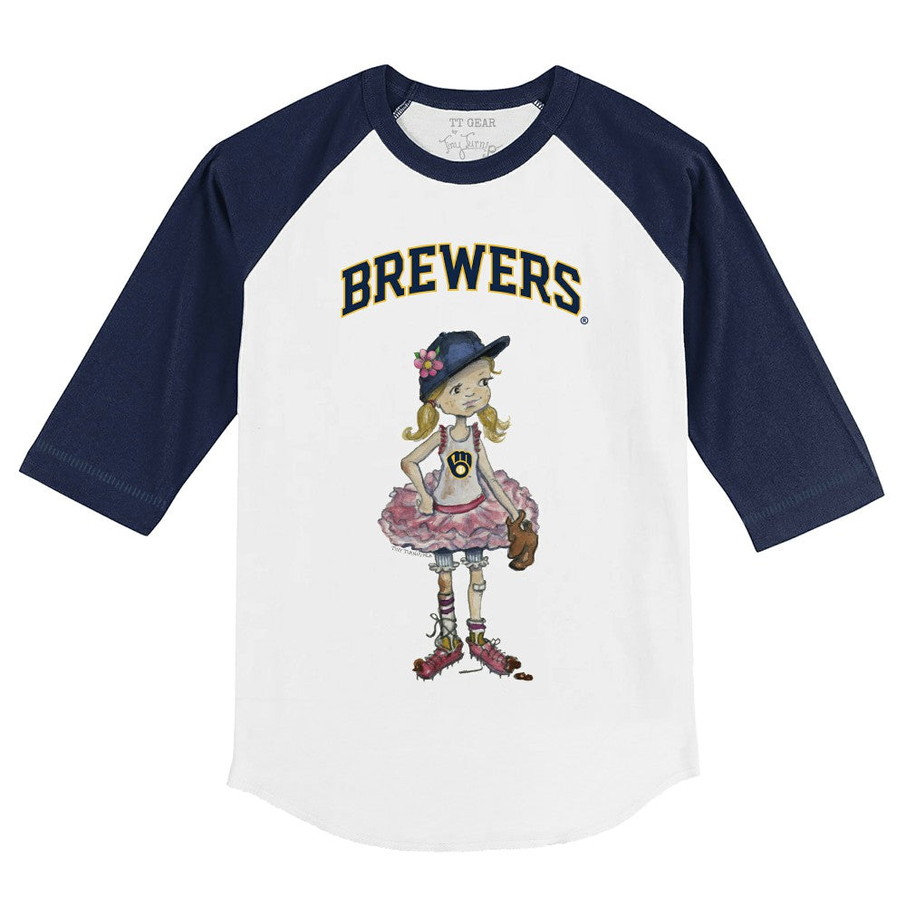 Milwaukee Brewers Tiny Turnip Youth Babes 3/4-Sleeve Raglan T-Shirt - White/Navy