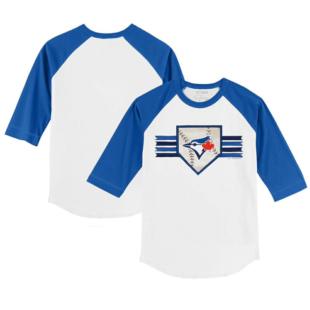Toronto Blue Jays Tiny Turnip Youth Base Stripe 3/4-Sleeve Raglan T-Shirt - White/Royal