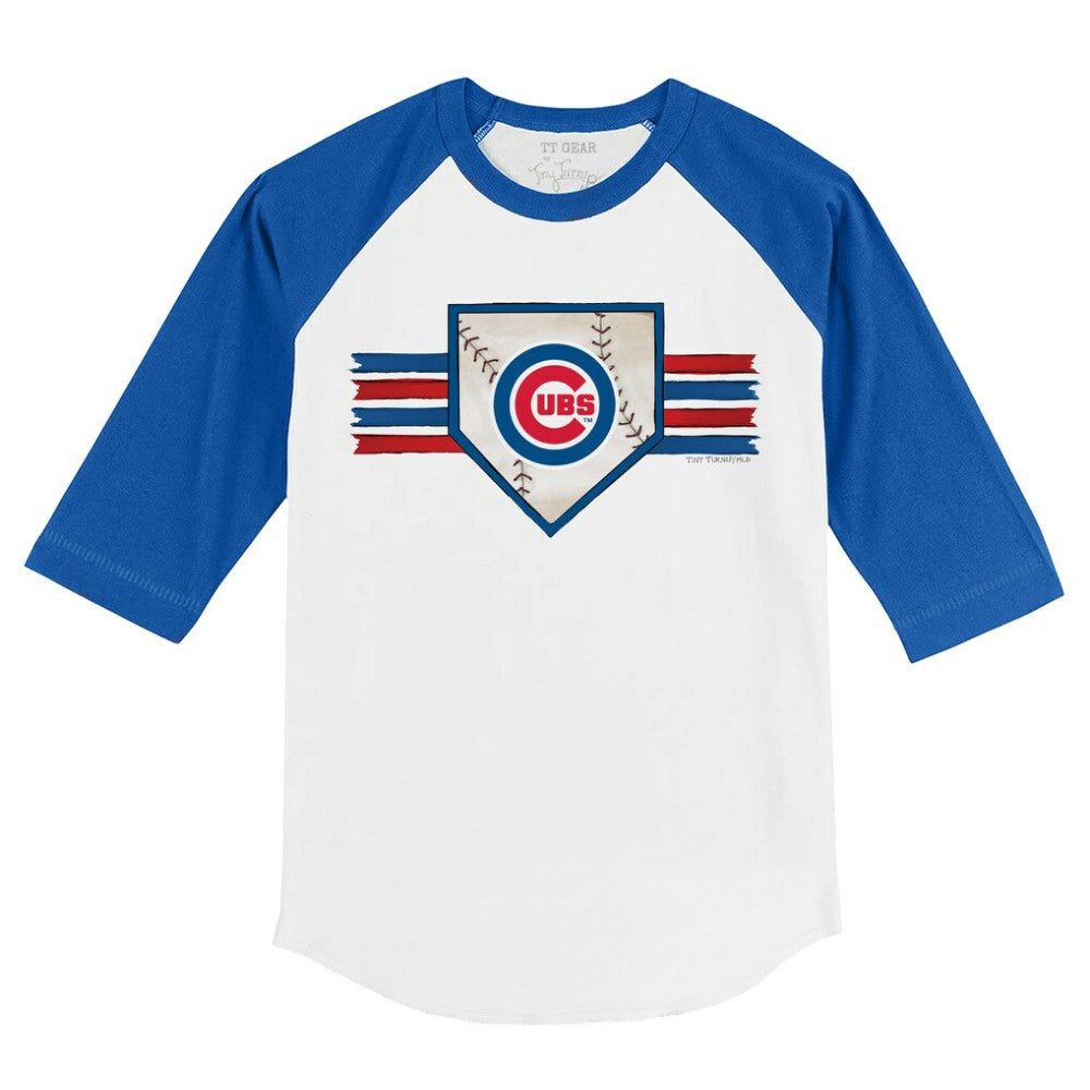 Chicago Cubs Tiny Turnip Youth Base Stripe 3/4-Sleeve Raglan T-Shirt - White/Royal