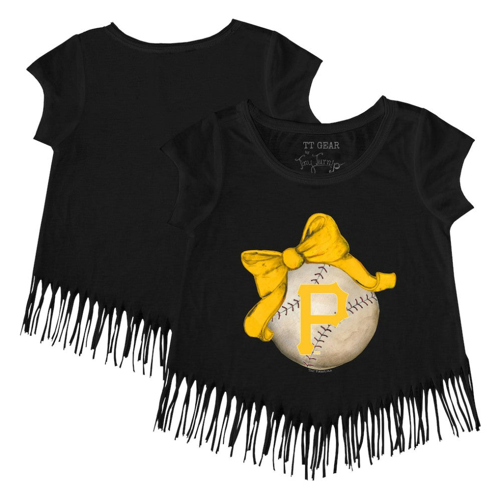 Pittsburgh Pirates Tiny Turnip Girls Youth Baseball Bow Fringe T-Shirt - Black