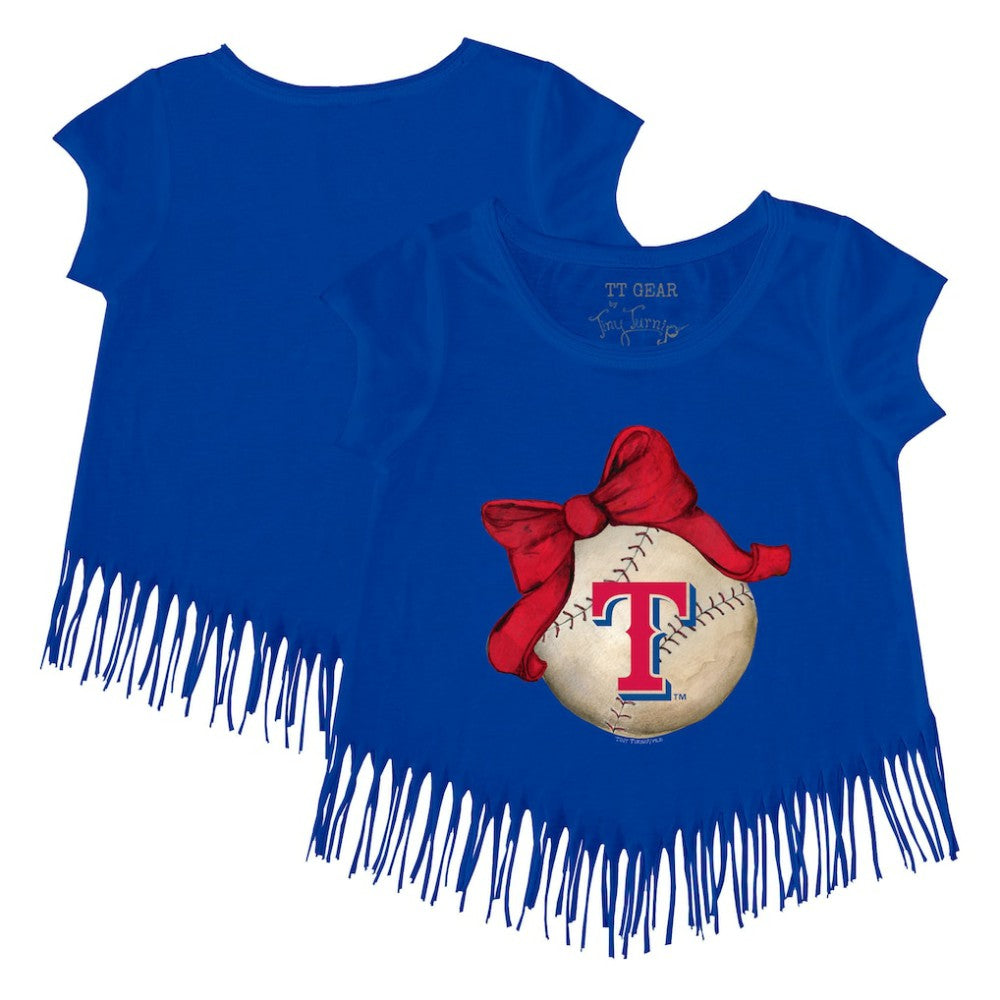 Texas Rangers Tiny Turnip Girls Youth Baseball Bow Fringe T-Shirt - Royal