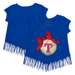Texas Rangers Tiny Turnip Girls Youth Baseball Bow Fringe T-Shirt - Royal