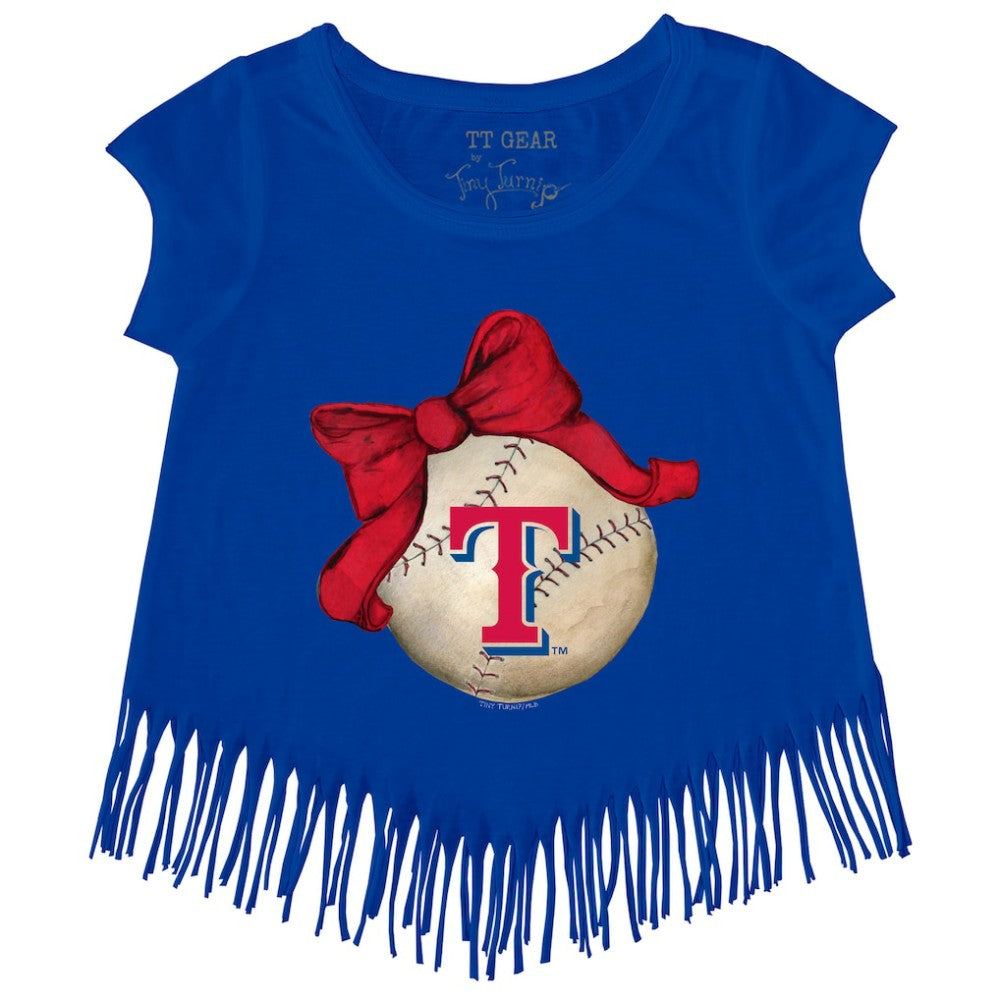 Texas Rangers Tiny Turnip Girls Youth Baseball Bow Fringe T-Shirt - Royal