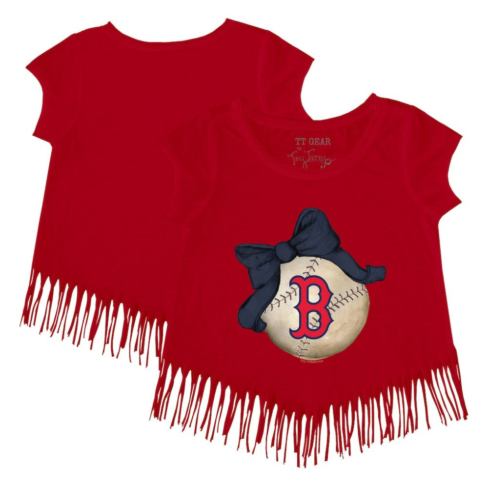 Boston Red Sox Tiny Turnip Girls Youth Baseball Bow Fringe T-Shirt - Red