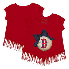 Boston Red Sox Tiny Turnip Girls Youth Baseball Bow Fringe T-Shirt - Red