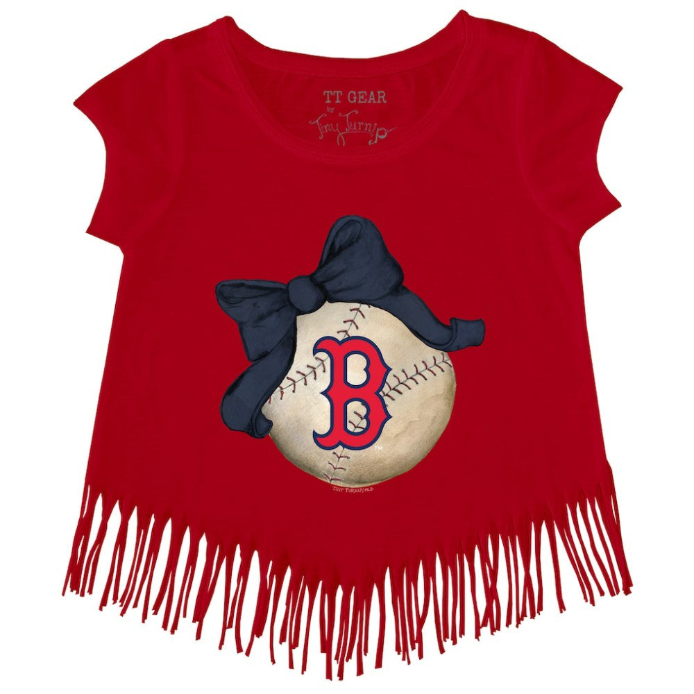 Boston Red Sox Tiny Turnip Girls Youth Baseball Bow Fringe T-Shirt - Red