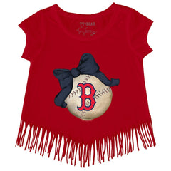 Boston Red Sox Tiny Turnip Girls Youth Baseball Bow Fringe T-Shirt - Red