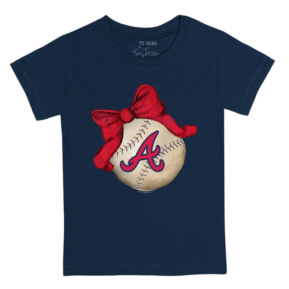 Atlanta Braves Tiny Turnip Youth Baseball Bow T-Shirt - Navy