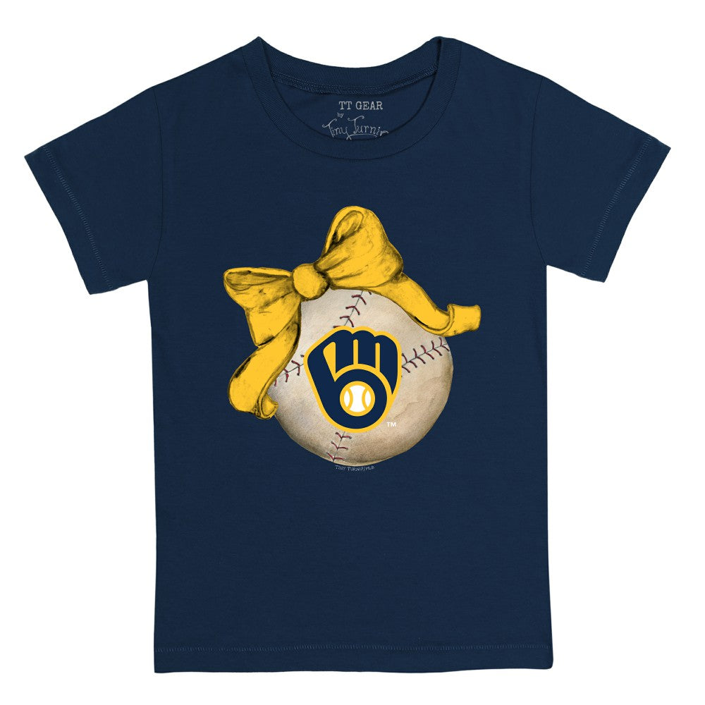 Milwaukee Brewers Tiny Turnip Youth Baseball Bow T-Shirt - Navy