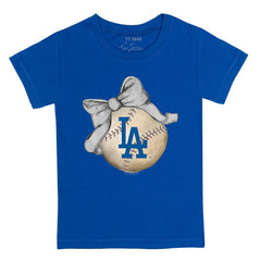 Los Angeles Dodgers Tiny Turnip Youth Baseball Bow T-Shirt - Royal
