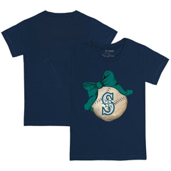 Seattle Mariners Tiny Turnip Youth Baseball Bow T-Shirt - Navy