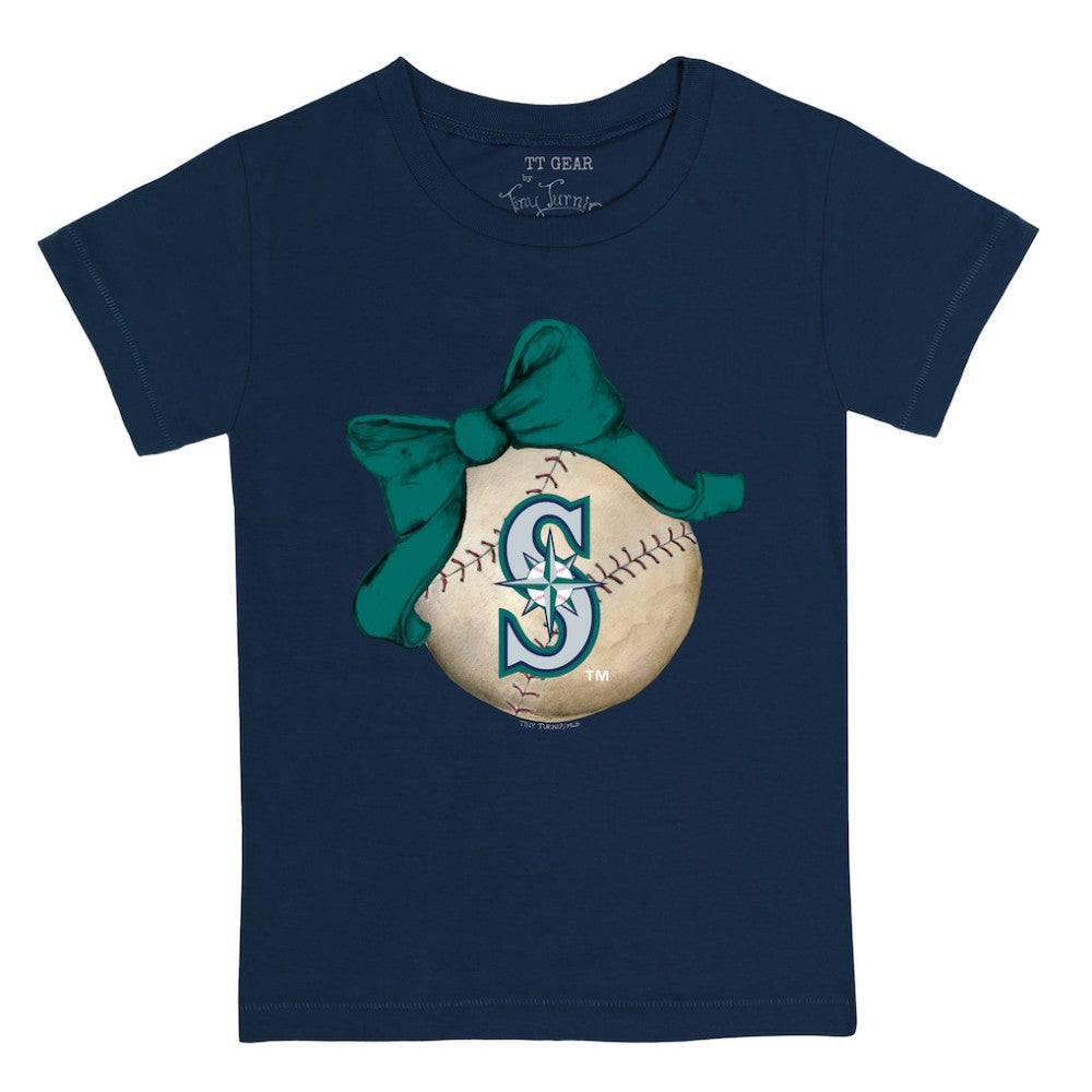 Seattle Mariners Tiny Turnip Youth Baseball Bow T-Shirt - Navy