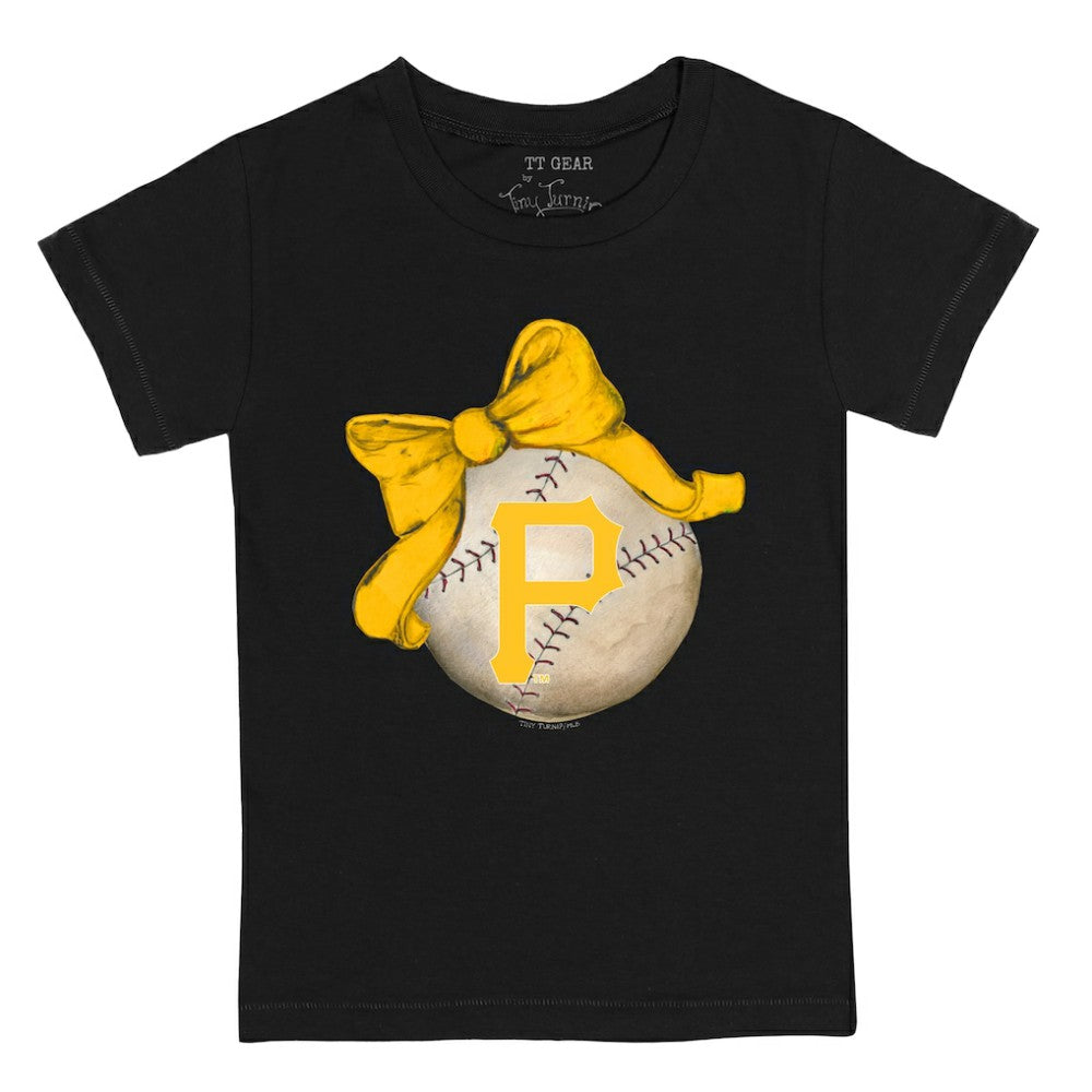 Pittsburgh Pirates Tiny Turnip Youth Baseball Bow T-Shirt - Black