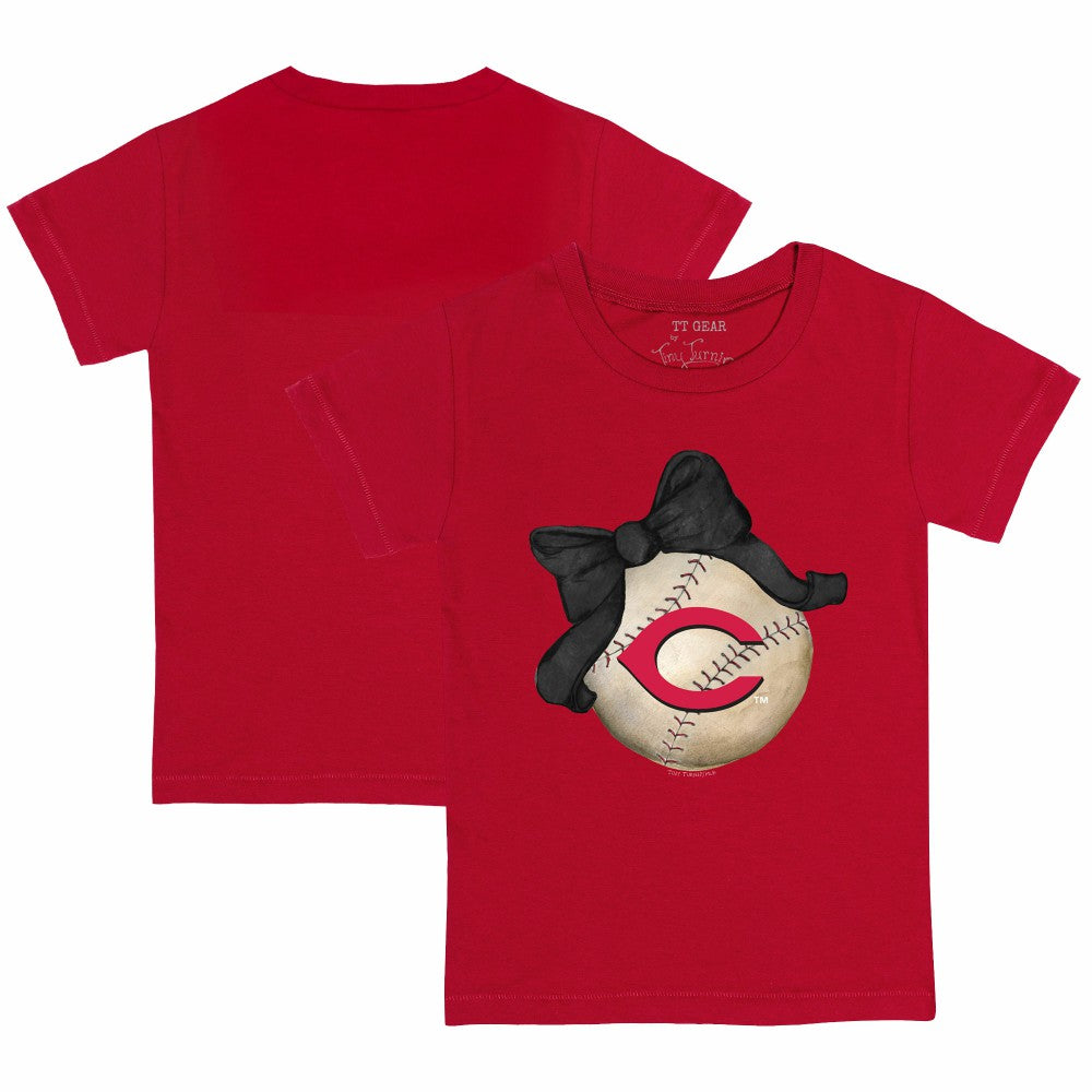 Cincinnati Reds Tiny Turnip Youth Baseball Bow T-Shirt - Red