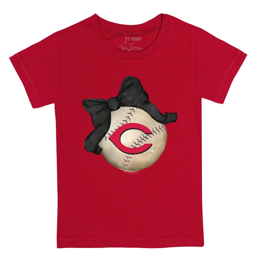 Cincinnati Reds Tiny Turnip Youth Baseball Bow T-Shirt - Red
