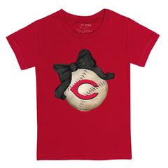 Cincinnati Reds Tiny Turnip Youth Baseball Bow T-Shirt - Red
