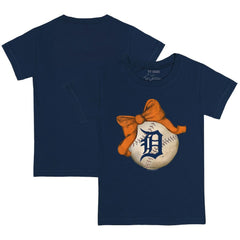 Detroit Tigers Tiny Turnip Youth Baseball Bow T-Shirt - Navy