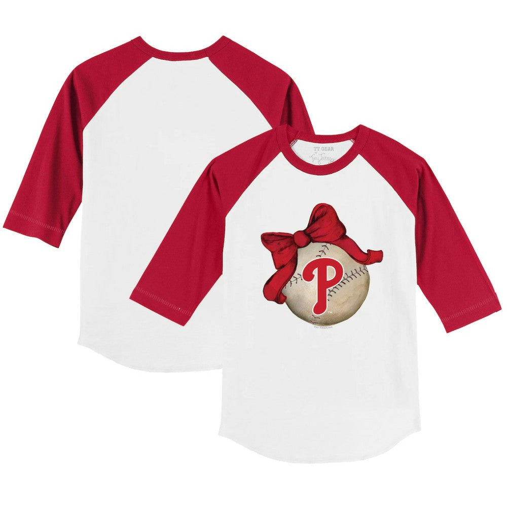 Philadelphia Phillies Tiny Turnip Youth Baseball Bow 3/4-Sleeve Raglan T-Shirt - White/Red